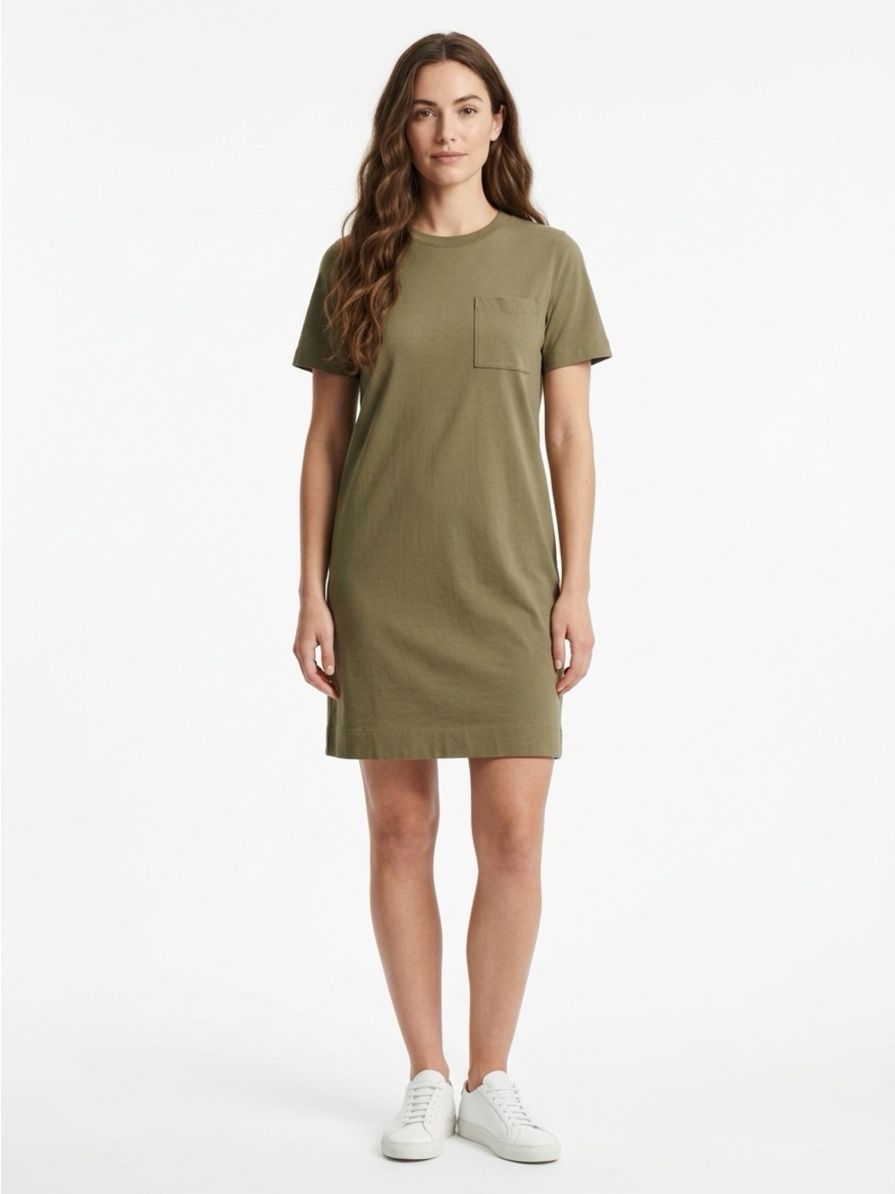 Everlane Pocket T-Shirt Dress Crew Neck Organic Cotton Olive Green M